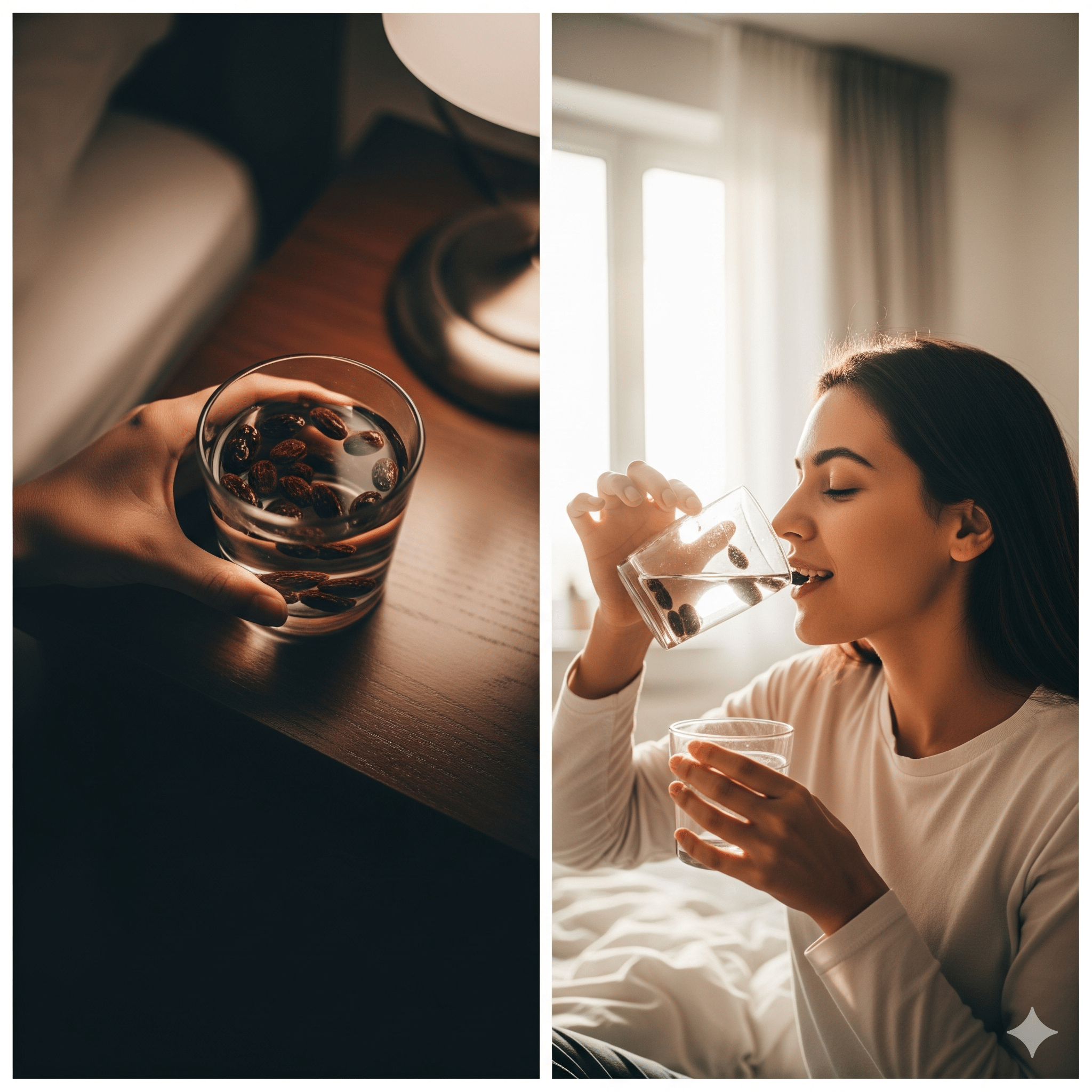 Woman drinking soaked raisins water to reduce dark circles naturally at home | Health Cure Remedies