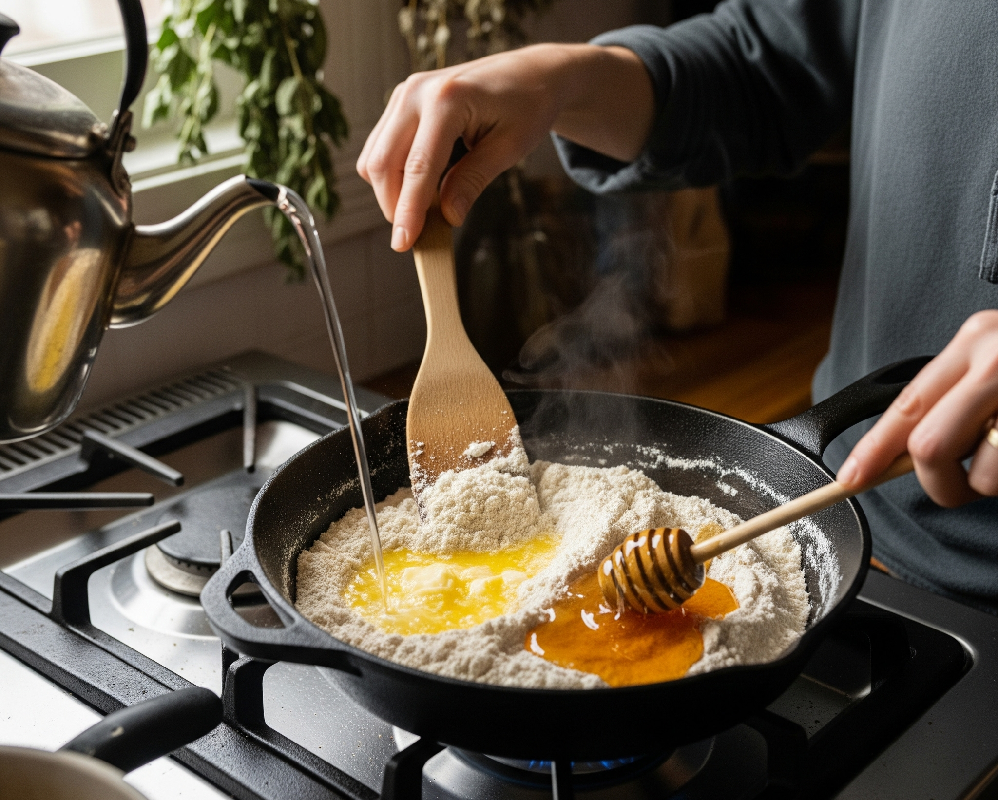 Cooking flour, ghee, and honey Ayurvedic remedy for back pain relief strengthening muscles and reducing inflammation naturally