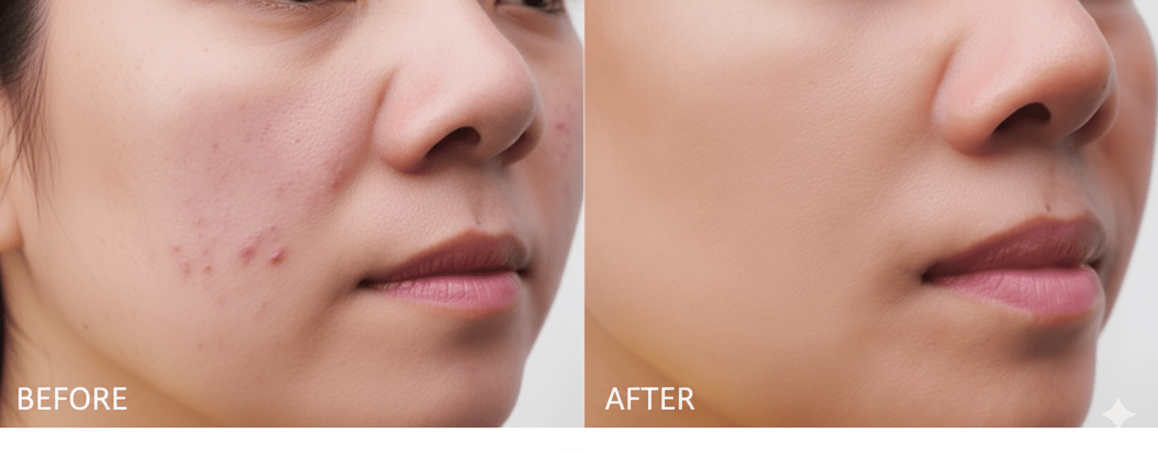 Before and after face showing reduced pigmentation, acne marks, and dark spots using natural remedies