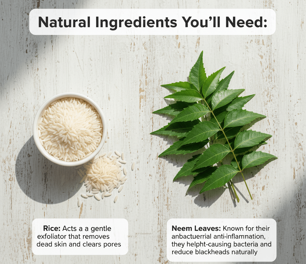 Rice and neem leaves are natural ingredients to use as a blackhead remedy, according to Health Cure Remedies.
